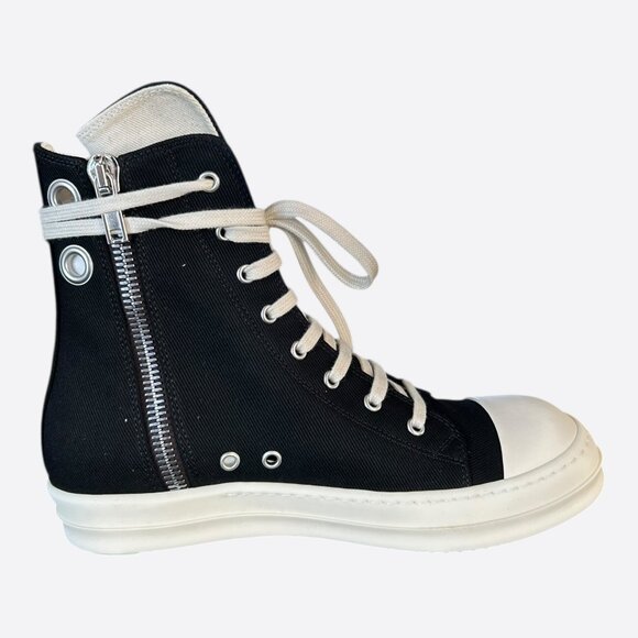 Rick Owens Black & White High Top Sneakers - Picture 5 of 7
